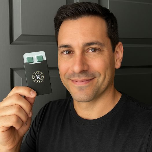 husband holding Rugiet ED meds