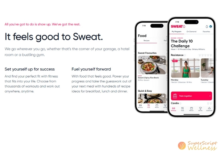 sweat app screen shots